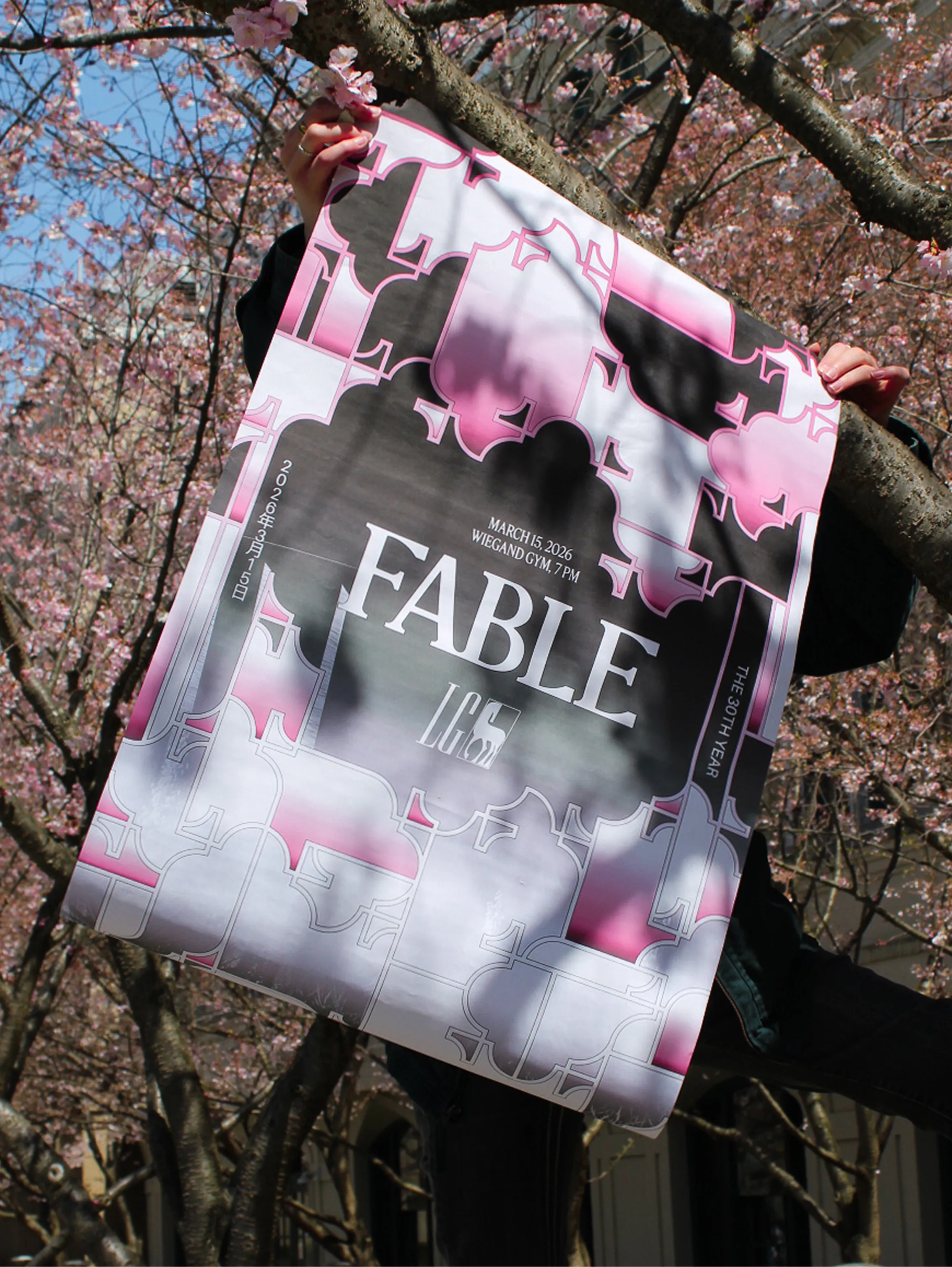 Pink Poster Held in Tree